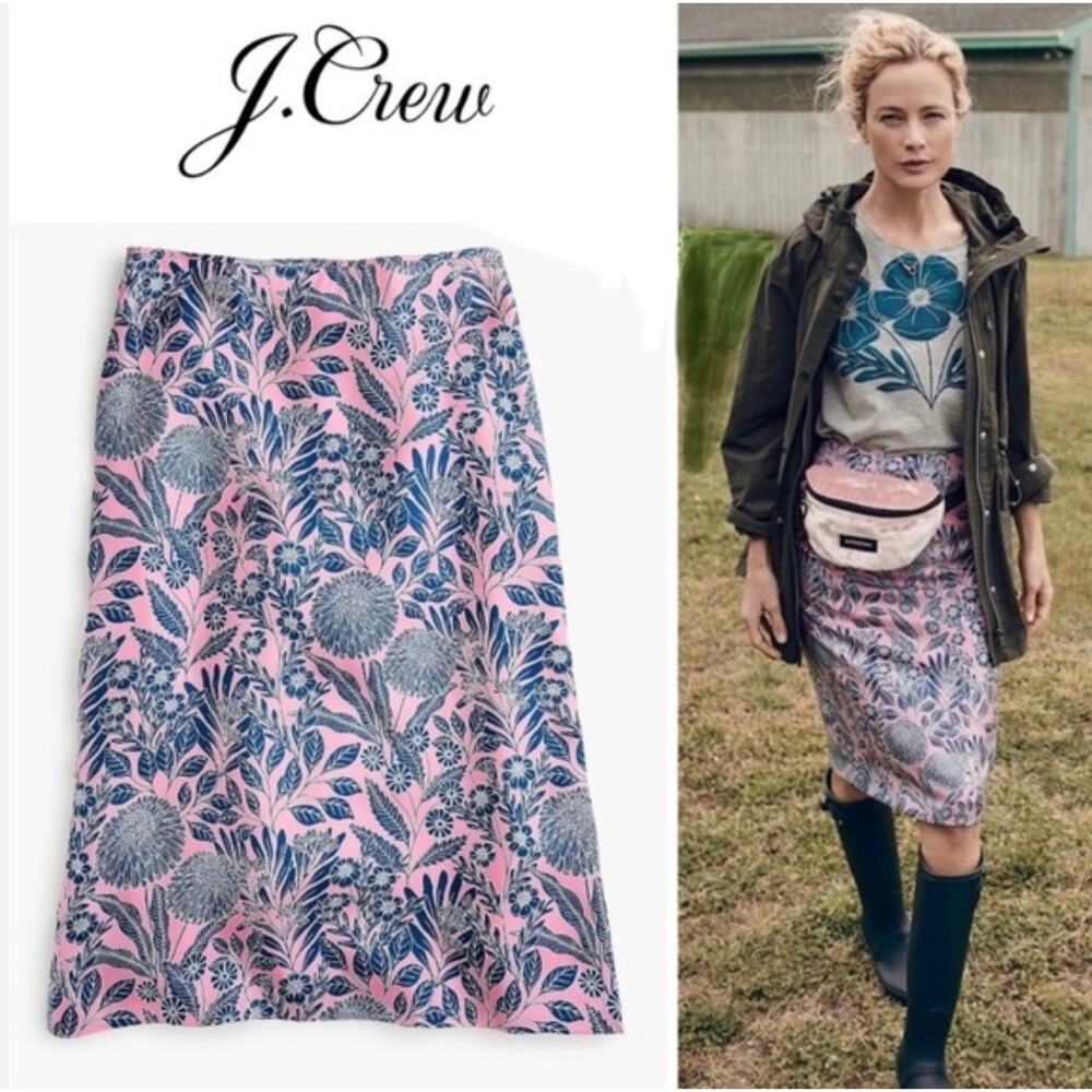 J.Crew x Abigail Borg Silk Pencil Skirt Size 2, Pink Floral Preppy Cottagecore
